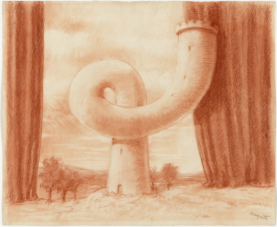 René Magritte, The Tower, 1954, Rötel auf Papier, 36,7 x 44,5 cm